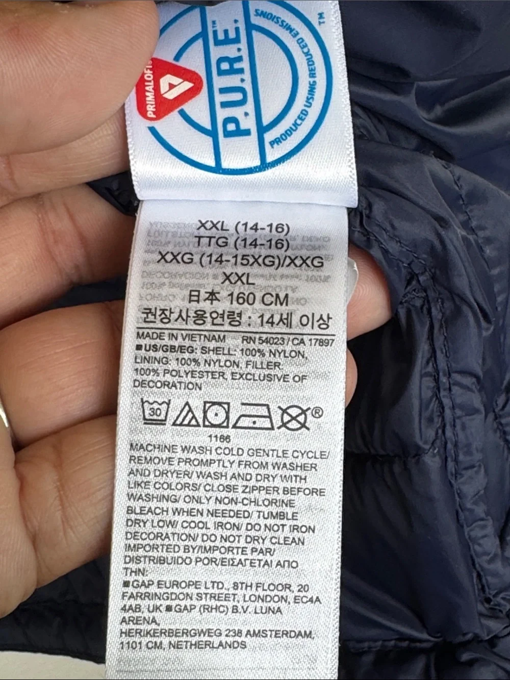 Gap Kids Quilted Puffer Jacket Recycled Material P.U.R.E. Size XXL H2O Resistant